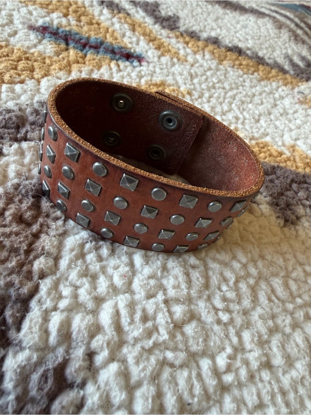 Brown Studded Leather Cuff Bracelet - Women's Adjustable Fashion Bracelet